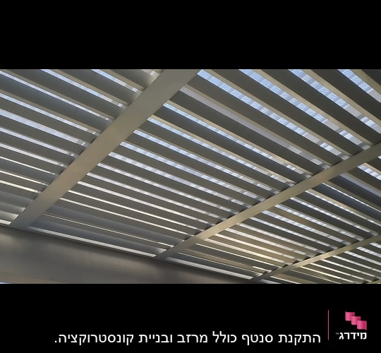 תקרת פרגולה עם קורות עץ אופקיות
